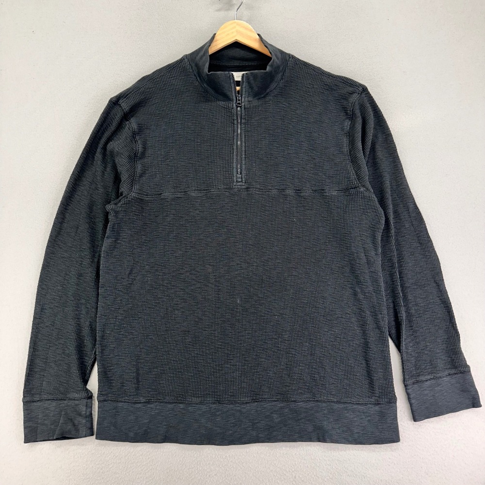 Lucky Brand Shirt‎ Thermal Knit Quarter Zip Mens L Black Sunwashed Long Sleeve